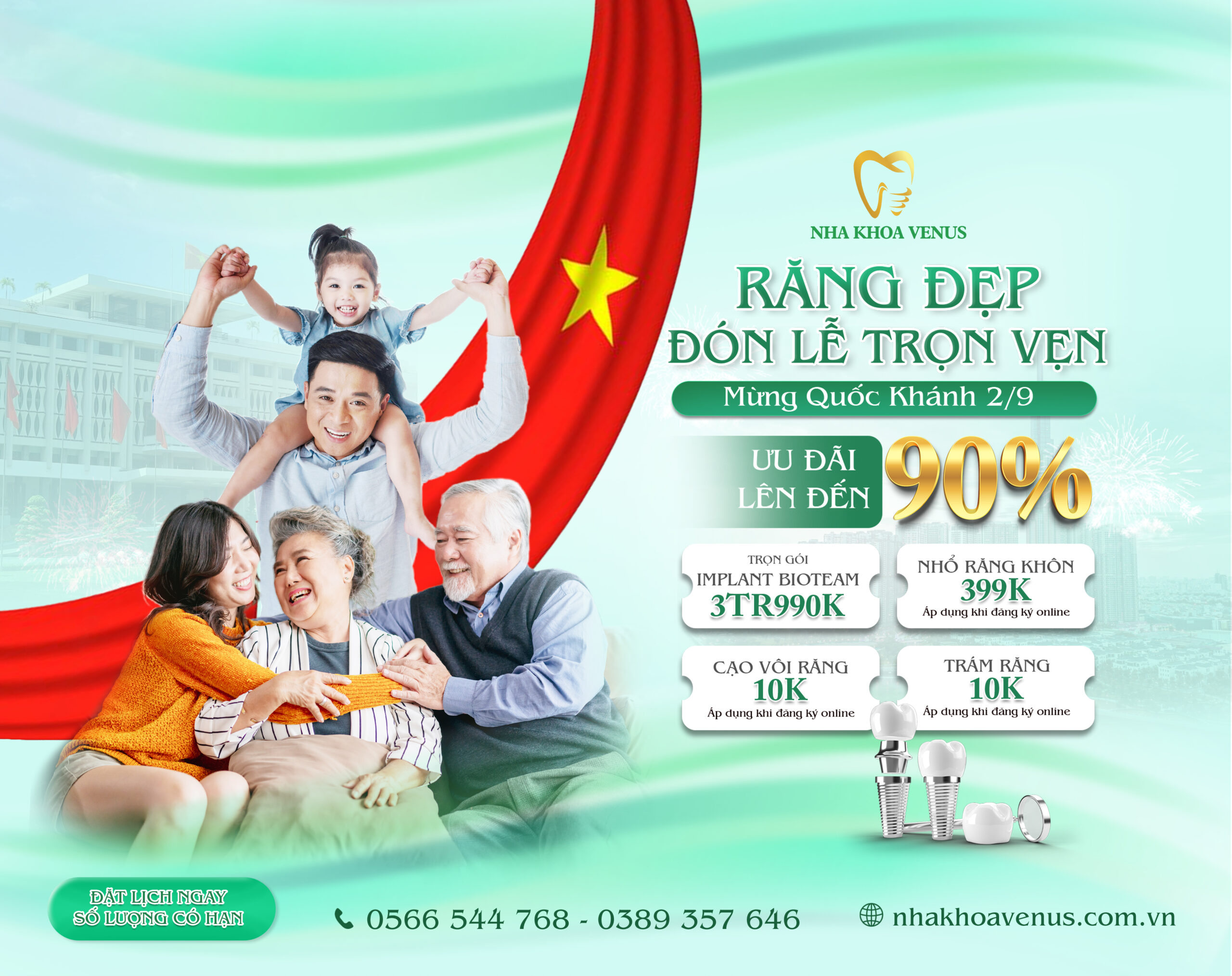 Nha khoa Venus 1 Chương trình ưu đãi mừng Quốc Khánh tại Nha Khoa Venus