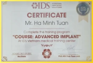 Chứng chỉ Implant nâng cao BS Hà Minh Tuấn