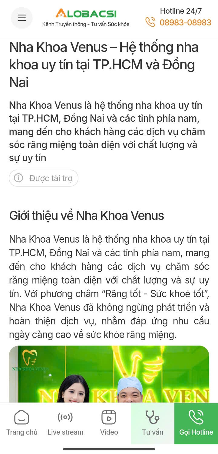 Trang Alo Bác Sĩ nói về Nha khoa Venus