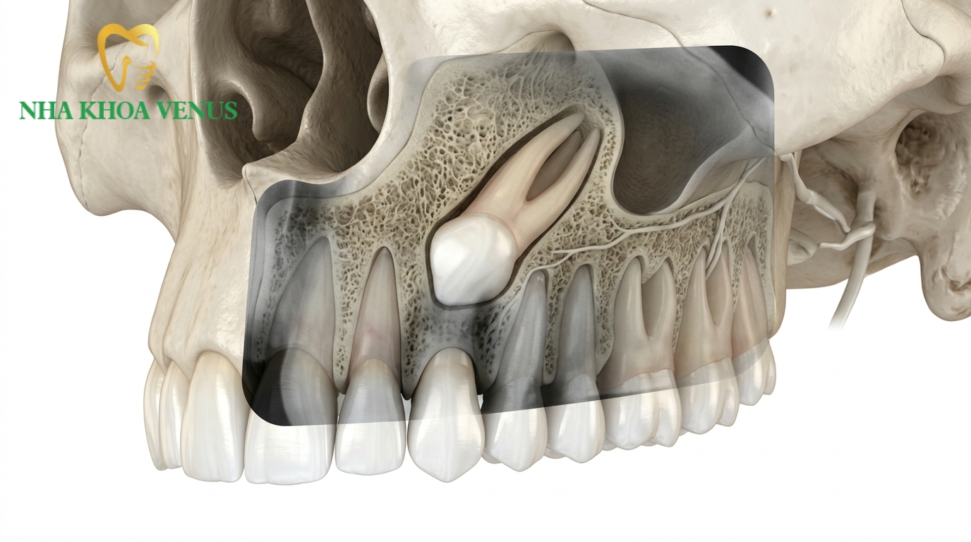 Nha khoa Venus 142 hình ảnh vị trà răng nanh má»c ngầm sâu trong xương hà m trên qua phim chụp X quang CT Cone Beam 3D
