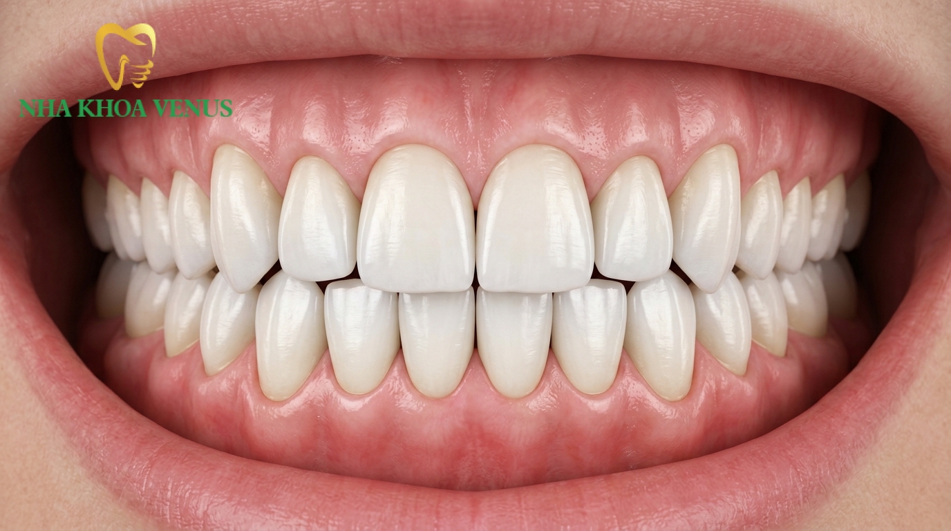 kết quả hàm răng đều đặn chuẩn khớp cắn thẩm mỹ sau khi điều trị kéo răng nanh mọc ngầm thành công