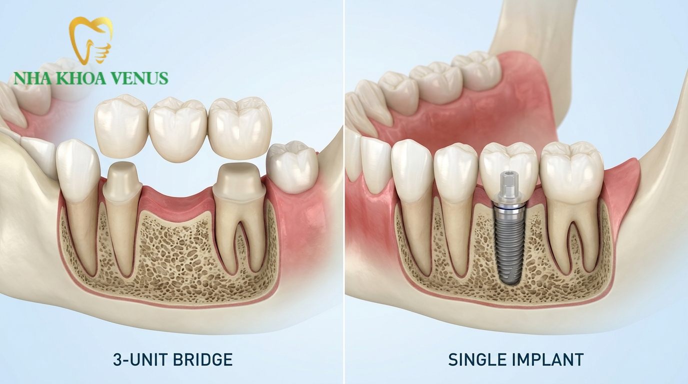 Nha khoa Venus 144 so sanh cau rang su va cay ghep implant nha khoa venus