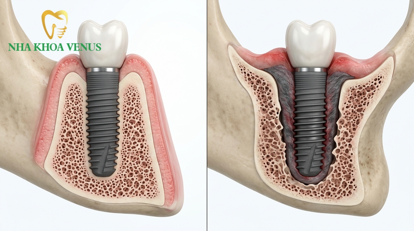 Tích hợp xương Implant là gì? Thời gian và nhận biết 5 Hình ảnh so sánh tích hợp xương Implant thành công và tích hợp thất bại do bao xơ