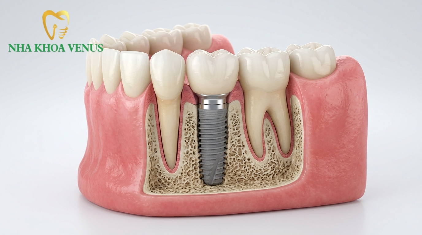 phục hình hoàn chỉnh trên trụ cấy ghép vật liệu Titanium bền chắc